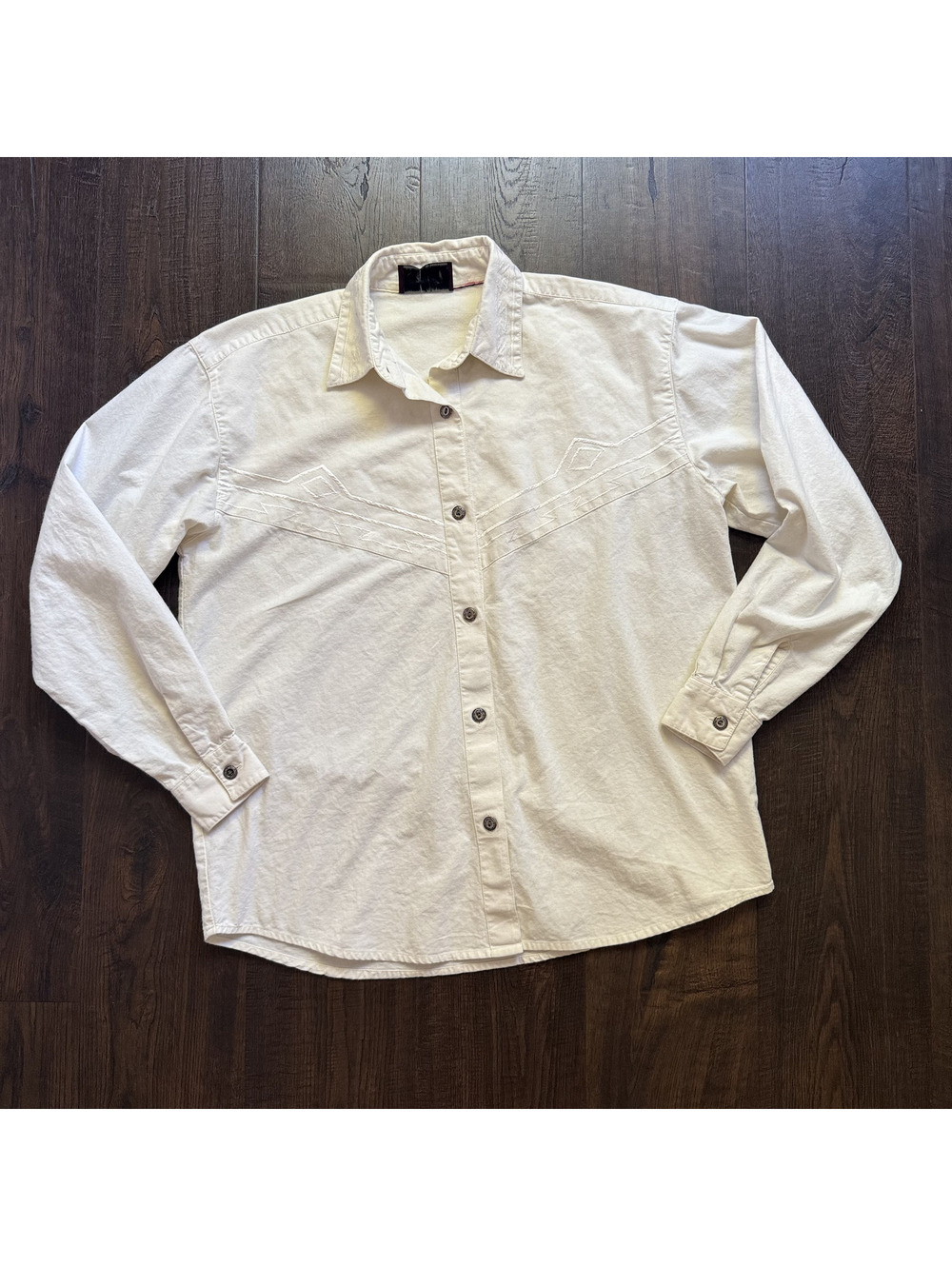 Vintage Gordon & James White Western Shirt Embroidered Yoke Button Up S/M Rodeo